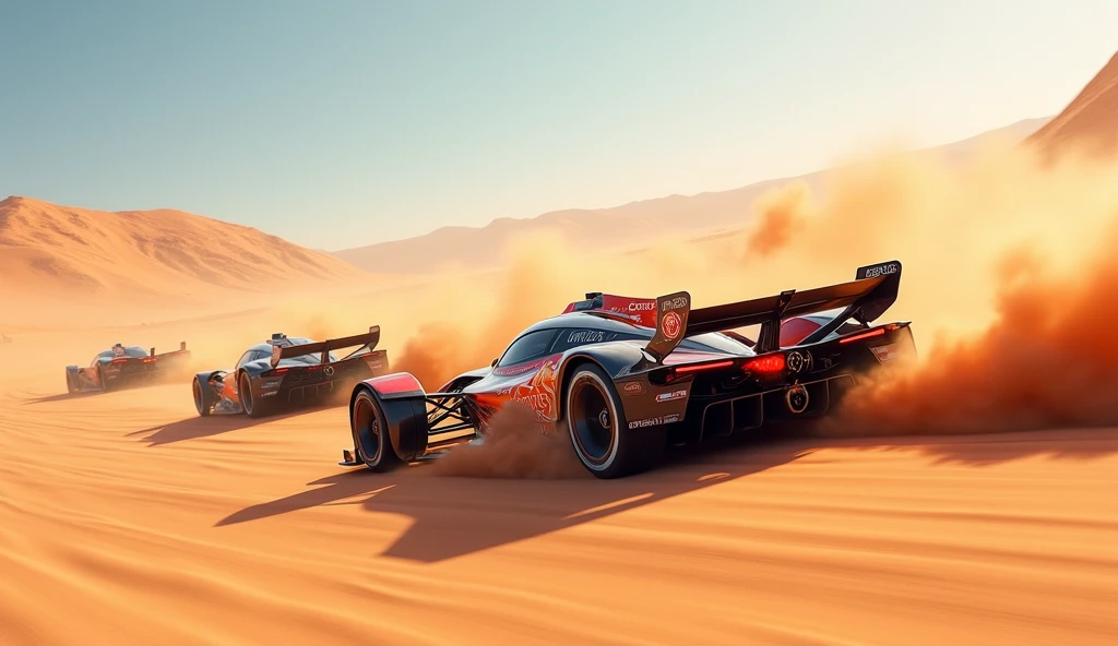 Car race, desert in background