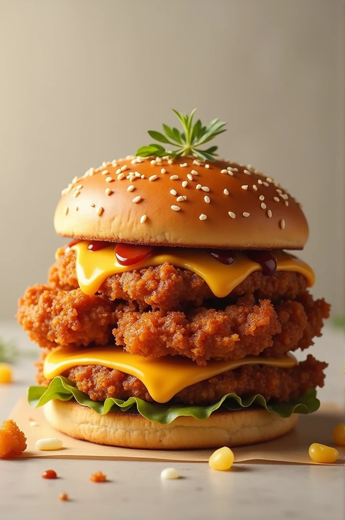 A fried chicken burger with cheese slice
