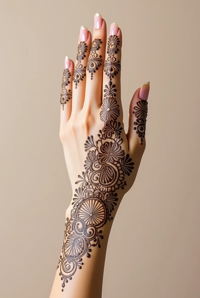 generate ramzan Eid mehndi design on  beautiful hand