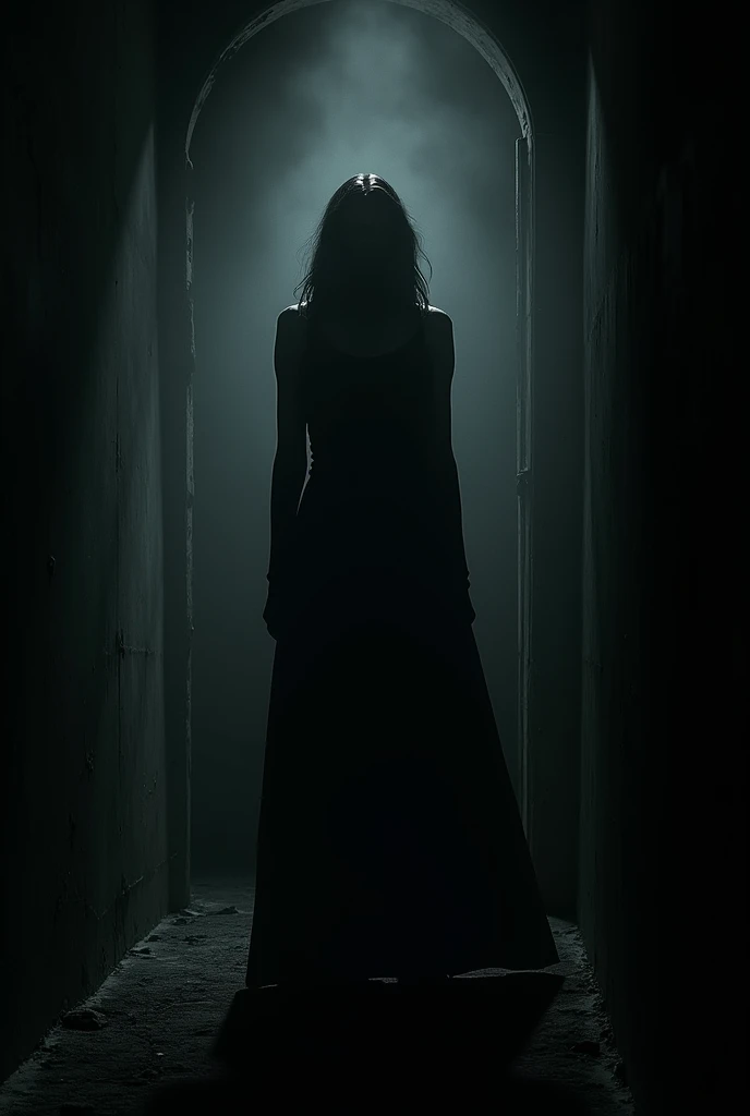 Shadow of a Woman hiding on the wall in a dark place