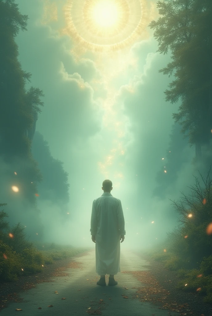 A man standing on road with spiritual background