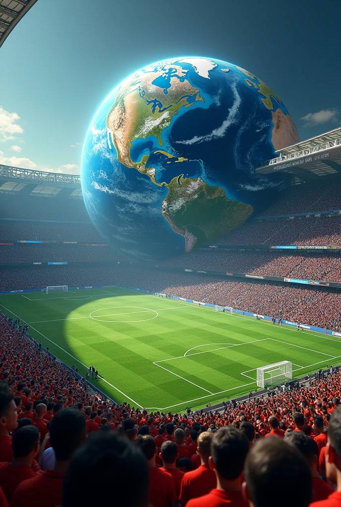 Planet Earth full of football fields packed with fans