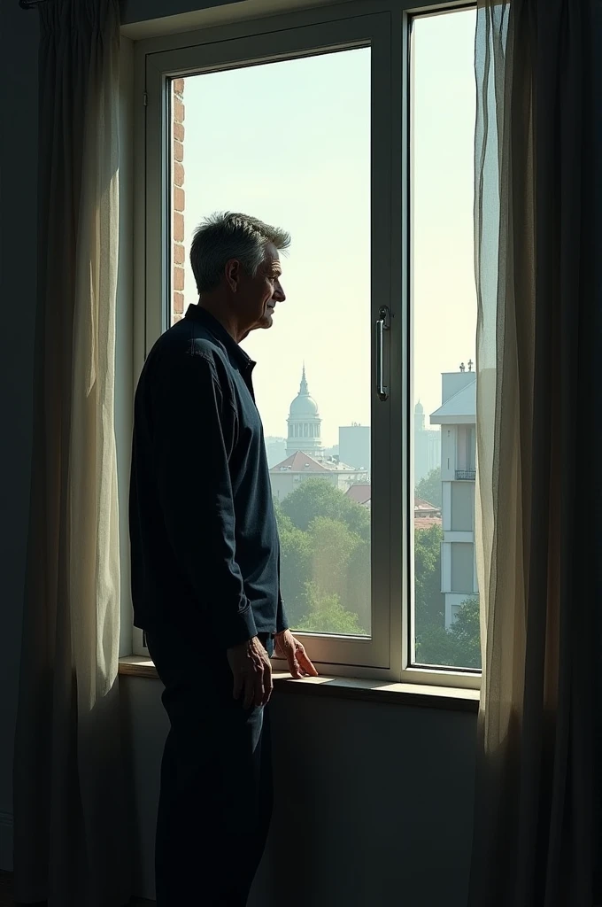 Man looking out the window