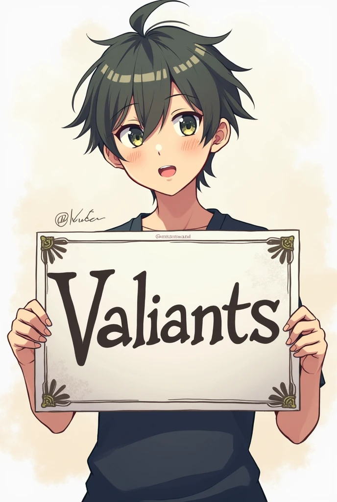anime boy with a sign that says, VALIANTS