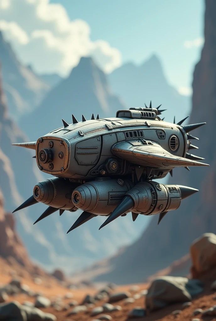 Small machine/Aerial/four mini rocket boosters under its body to be able to fly/ spikes around its structure/3d game