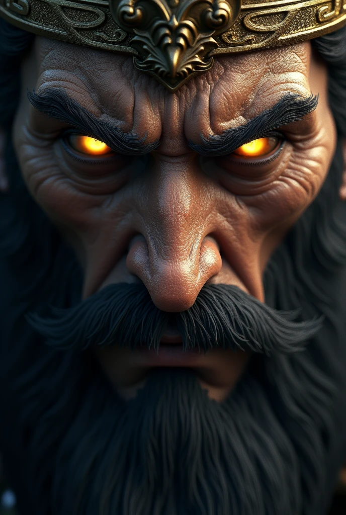 King with gold glowing eyes close up