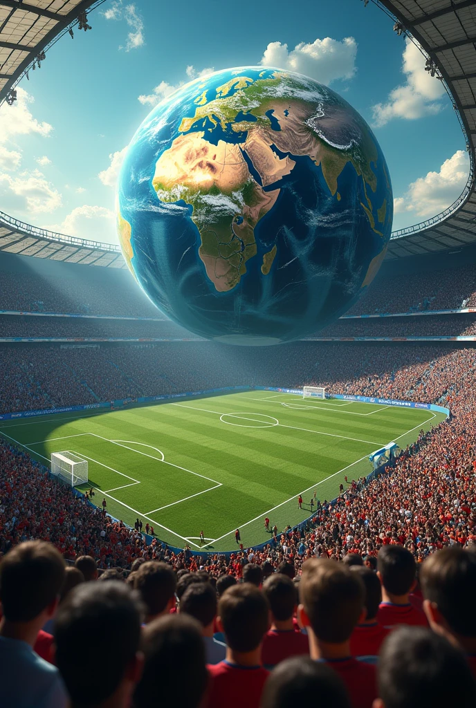 Planet Earth full of football fields packed with fans