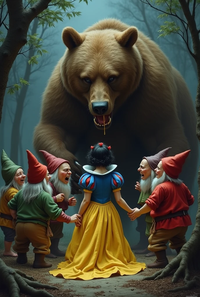 7 Dwarfs tied snow white and put honey on her
,then bear came and put loot of honey on her,bear going eat her by hand and then legs ,bear lick her feet
Bear sex going to sex with her