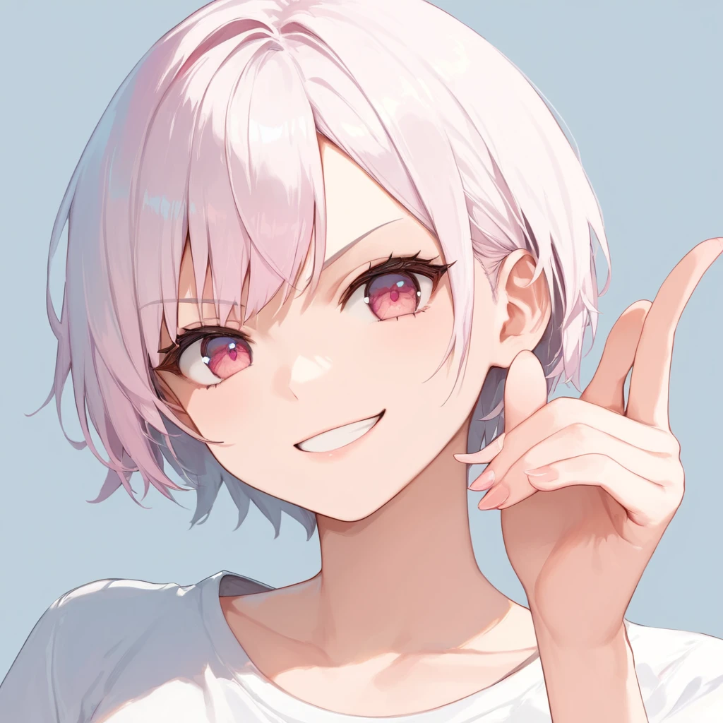 score_9, score_8_up, score_7_up,source_anime, high res image,masterpiece,best quality,girl,cute face,clear skin,simple_background,white hair,short hair,pink eyes,inner_pink_hair,feet_close_up,smirk,