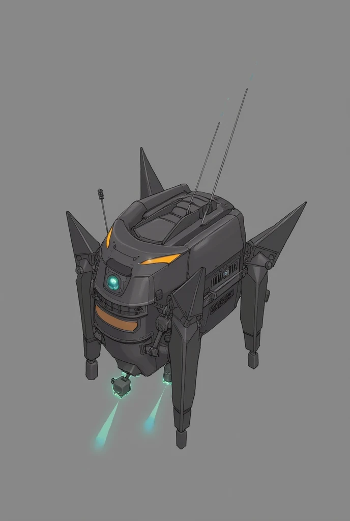 Small machine/Aerial/four mini rocket boosters/ some spikes around its structure/3d game