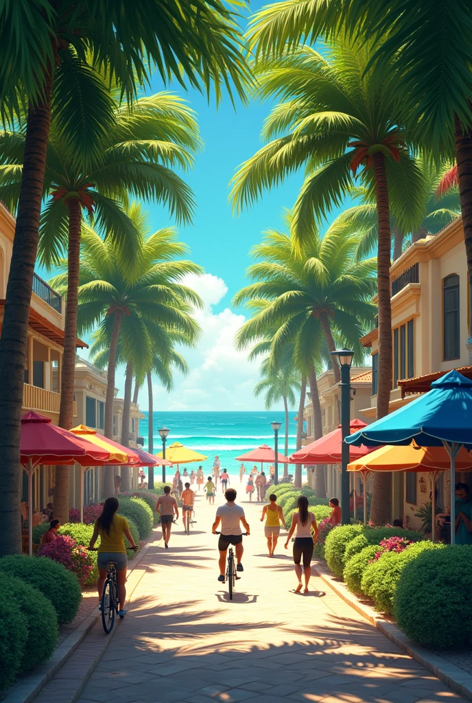 street with lots of trees and beach