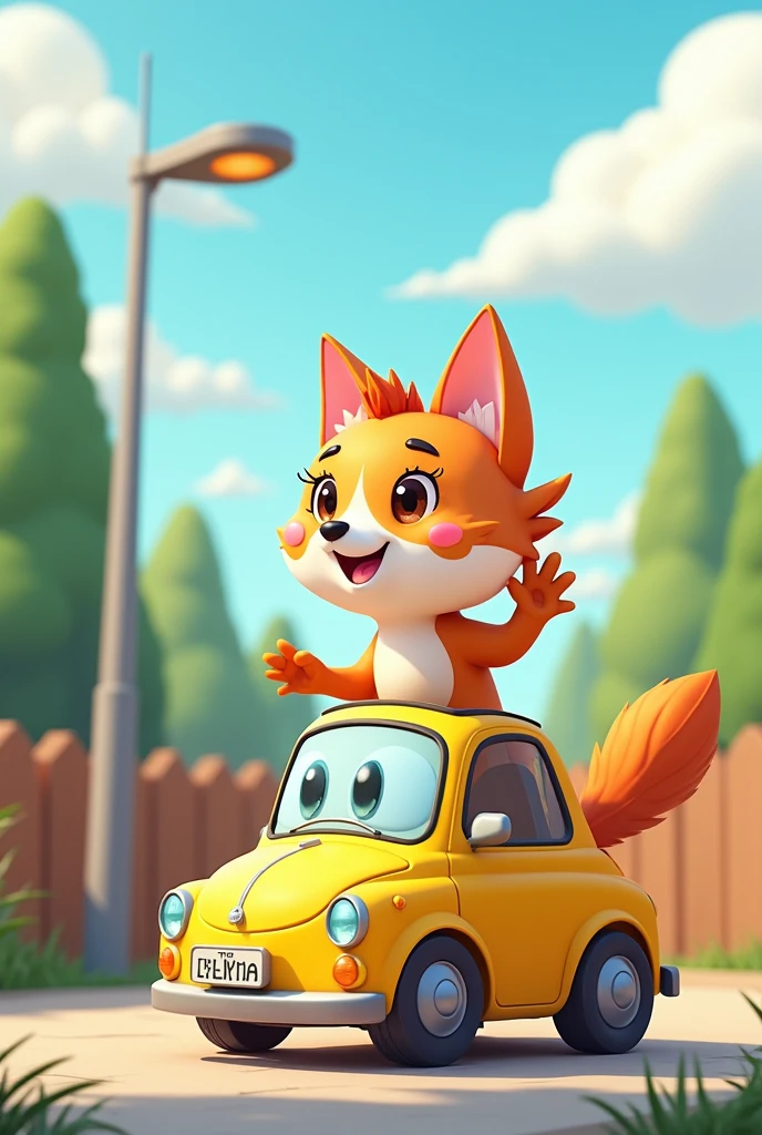 Cartoon , , near small car yellow