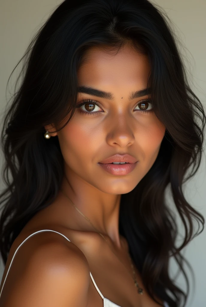 Please create south model girl age 18 black eyes and hairs body  colour cute and height 5.8. 