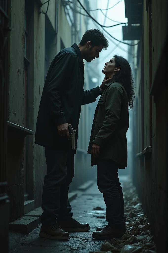 A man kidnapping a person with a gun in his hand