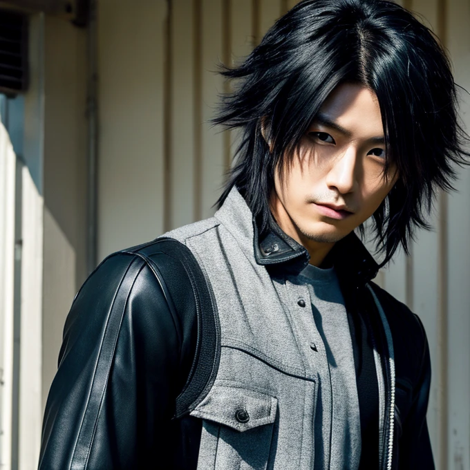 1  Japanese male rocker, Asian eyes, muscular, broad shoulders,  hairstyle Visual Kei style, hair Visual Kei, black men's shirt and black pants, ultra detailed face, hyperrealistic, realistic representation, 30 years old, age 30 years, black and bonde hair