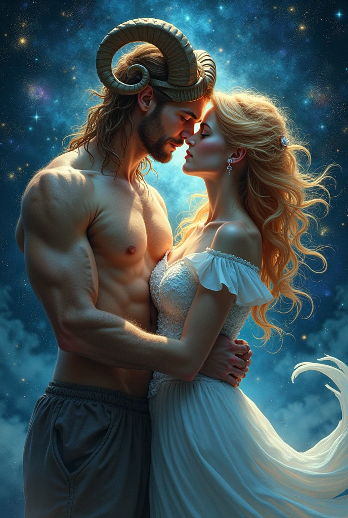 Create images of Aries and Aquarius in love 