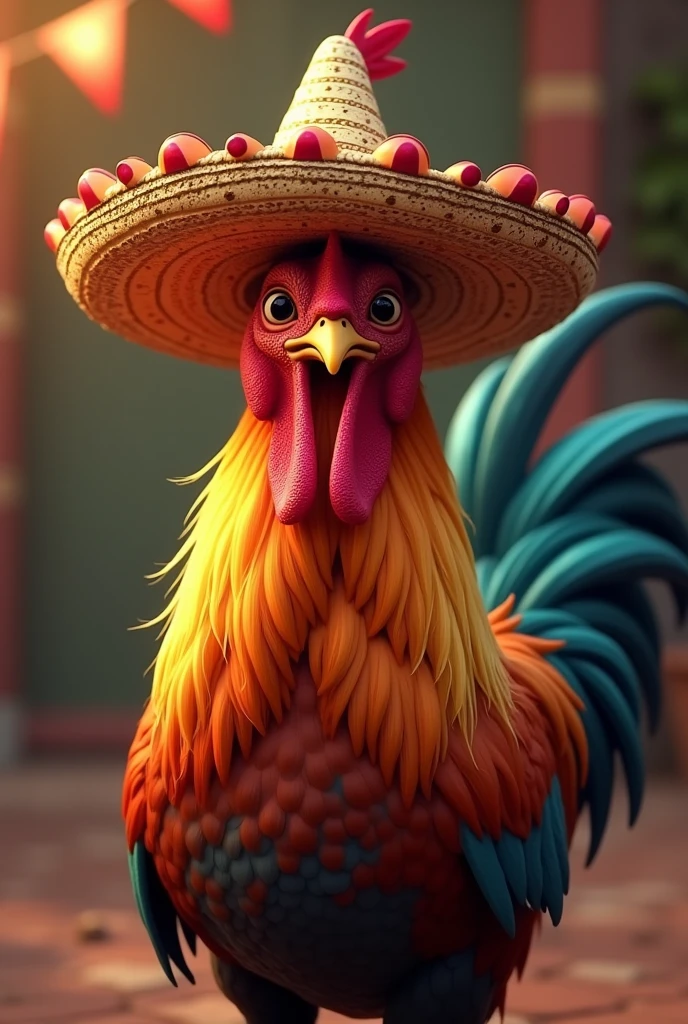 I want a rooster with a Mexican hat that is also hidden, It's for a party and I want to create excitement but mystery