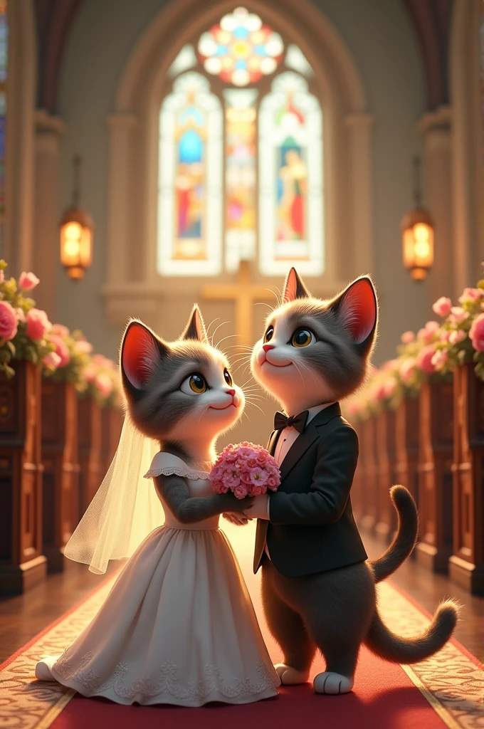 Two cats having a wedding in church