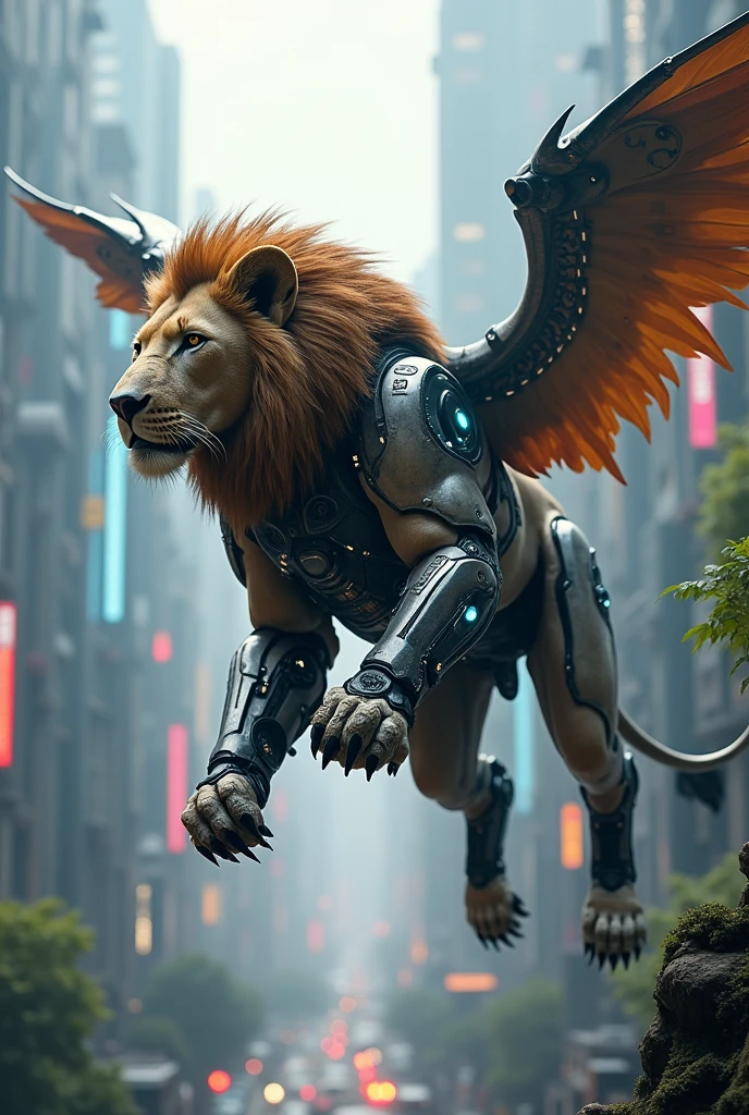 Lion, cyber, wing, bear hand
