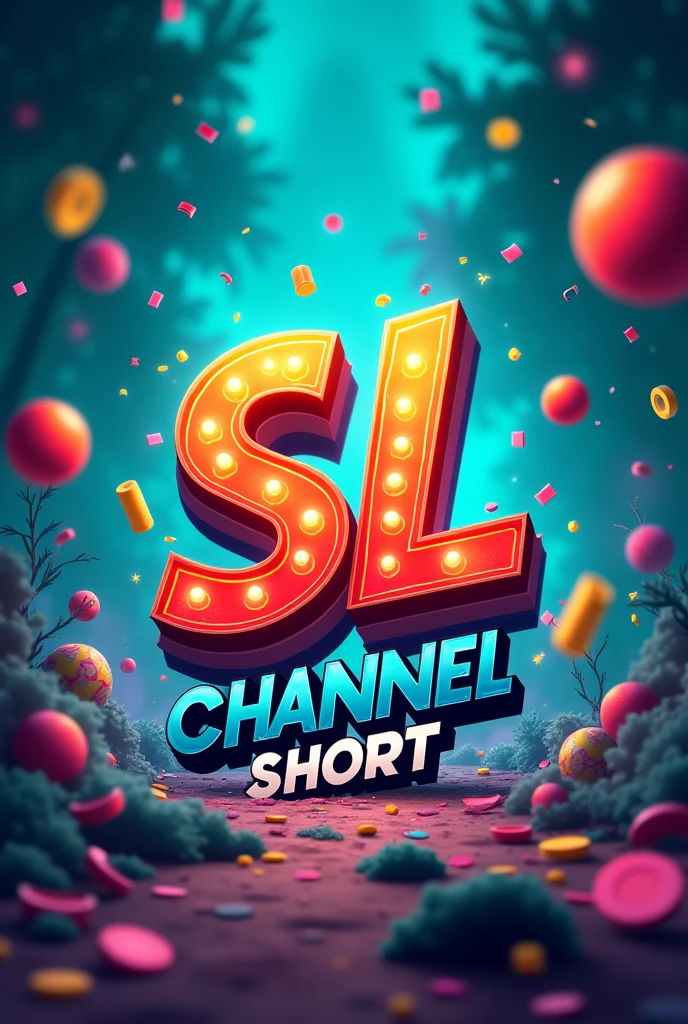 Create a vibrant and eye-catching profile picture for a YouTube channel named "SL Channel Short". The channel focuses on entertaining short videos. The design should feature the channel's initials "SL" prominently, with bold, playful typography. Incorporate elements that convey fun, excitement, and humor—like dynamic shapes, confetti, or sparkles. The color scheme should be bright and energetic, using shades like electric blue, neon green, or vivid orange. The overall look should be modern, friendly, and appealing to a wide audience.
