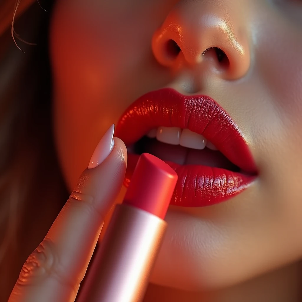 make advertisement for lipstick, the brand called heya, Focus on the lips and lipstick, Highlight the premium, high-end vibe, beauty, best art, 