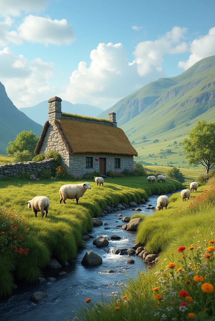 Cottage, Scotland, sheeps