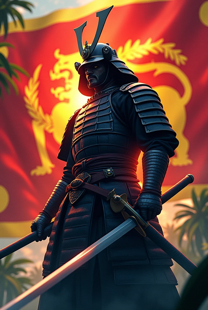 Anime,samurai, background Sri Lanka flag