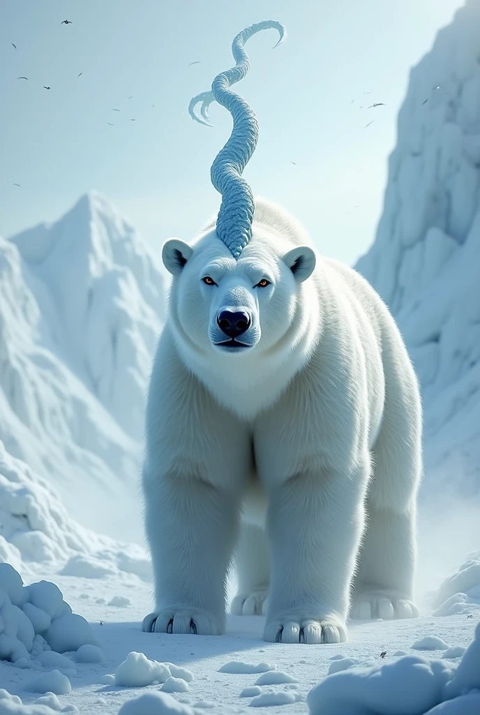 Polar bear with long horn