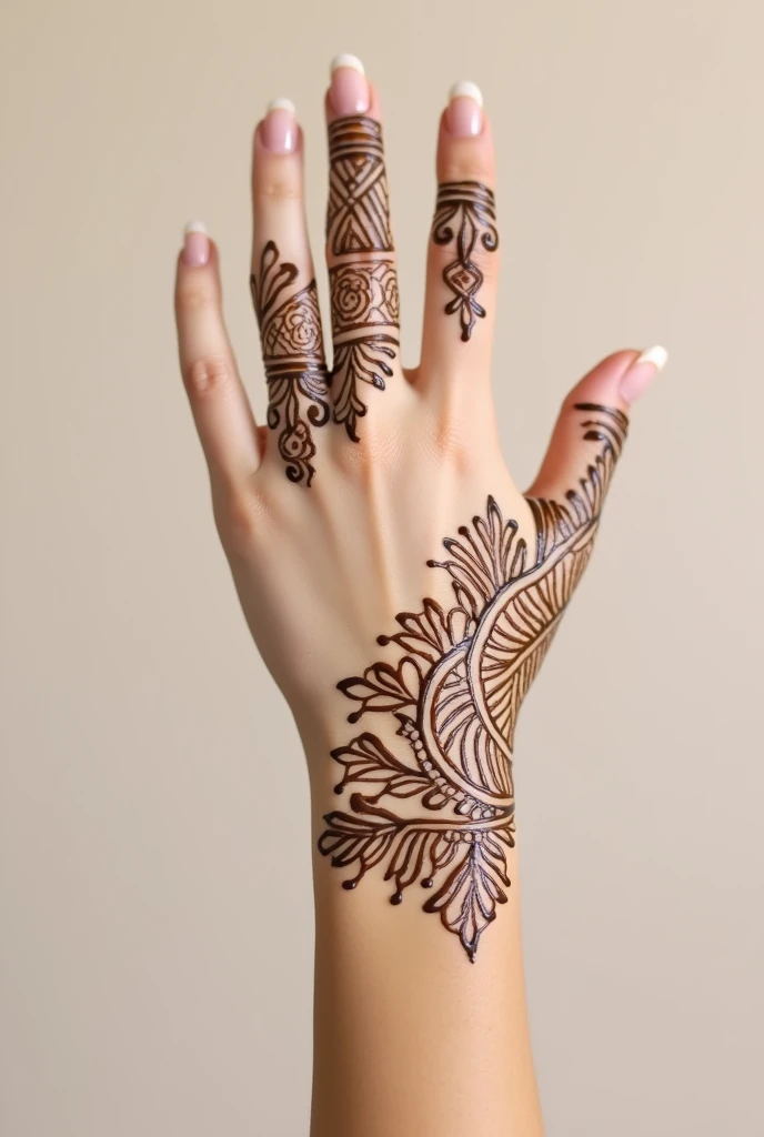 generate modern and simple Arabic mehndi design on beautiful hand