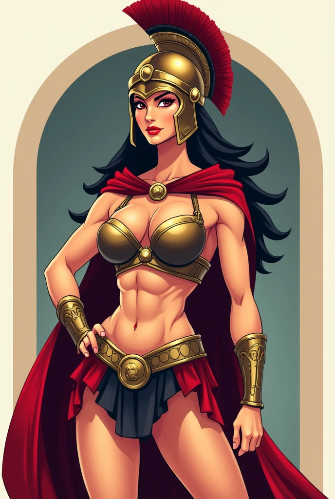 flat vector logo of a sexy busty greek warior woman. 