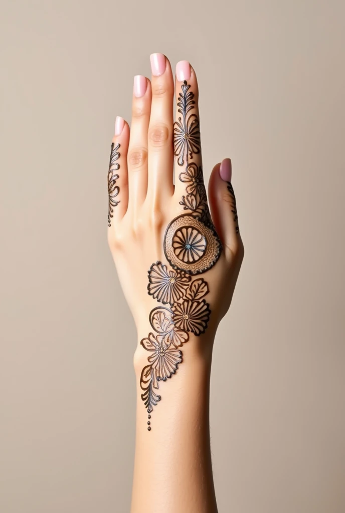 generate modern and simple Arabic mehndi design on beautiful hand