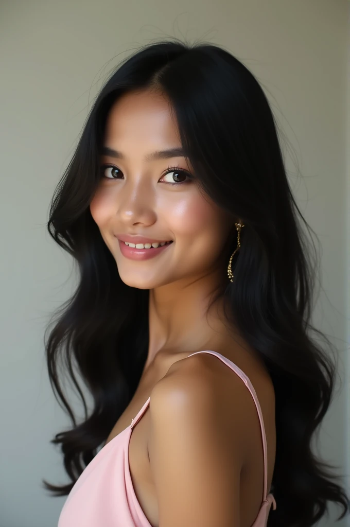 Please create a south indian model girl .she is a Gori & cream face body colour, hair Black,5.6 height smile face.