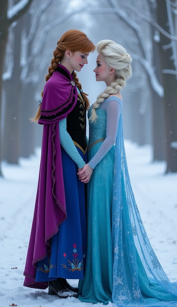 ((Full body photo, standing, feet on the ground)) Elsa from frozen fucking with her and his friend lesbian