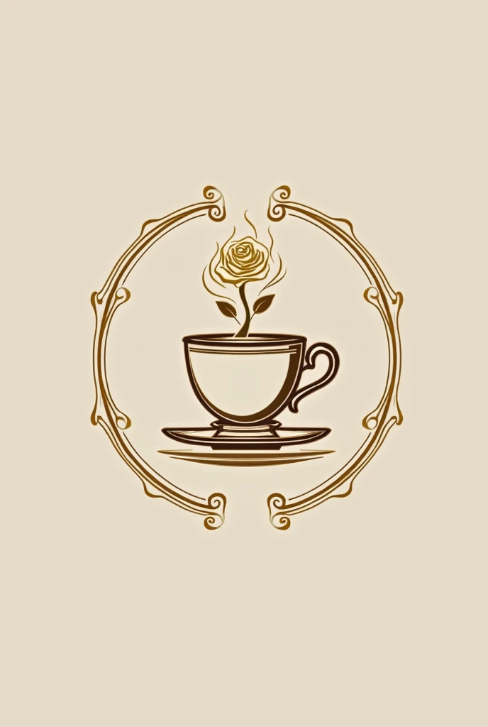 A L&#39;essence cafe and gelato logo in golden tones, with rose-shaped steam coming out of a cup and dividers