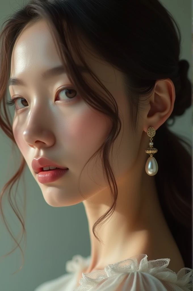 Pearl earing image in ear of beautiful lady