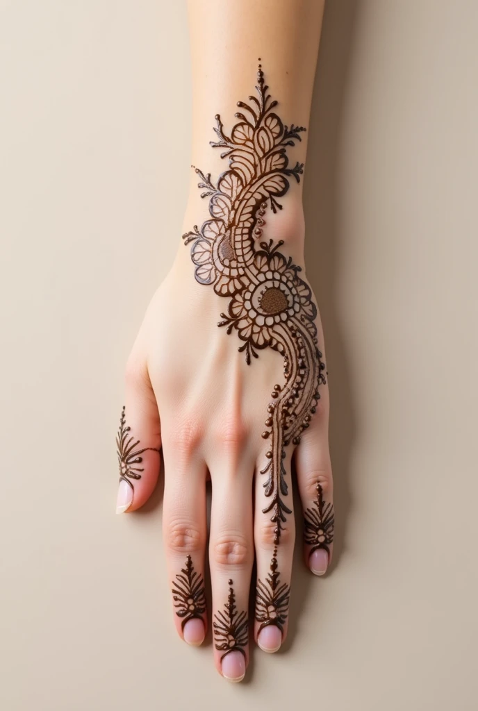 generate modern and simple Bridal mehndi design on beautiful hand
