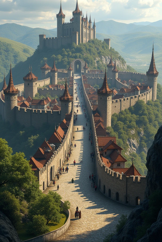 Huge size Medieval fantasy town with a wall around the town
