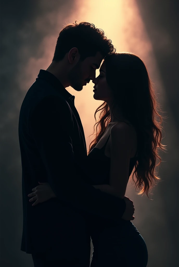 a cover for a fanfic called “only for you” where the silhouette as a shadow of the artists Sabrina Carpenter and Mateo Palacios appears