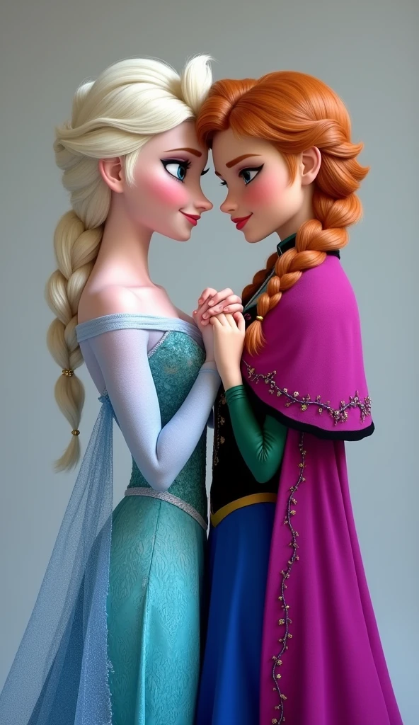 ((Full body photo, standing, feet on the floor)) Elsa and Frozen anna, lesbian friend

