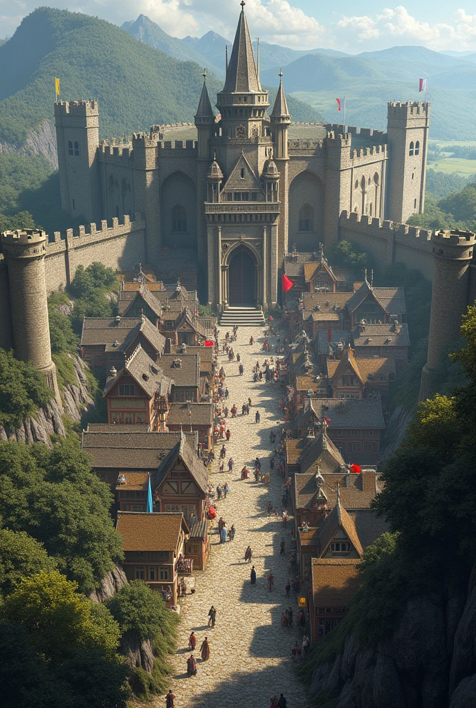 Huge size Medieval fantasy town with a wall around the outside of the town