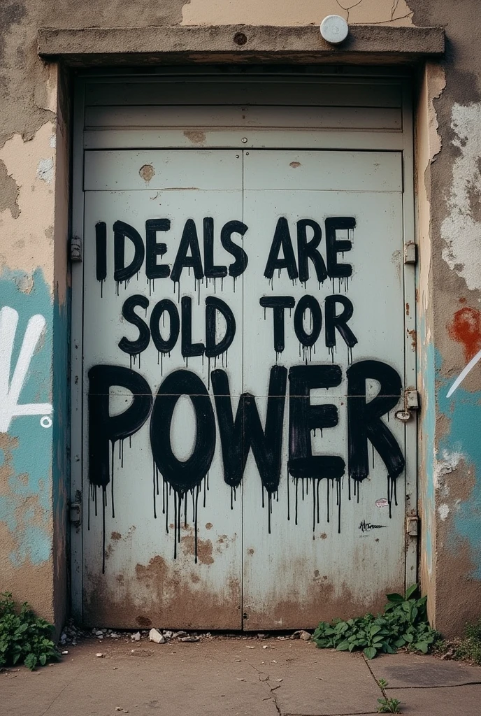 A graffiti with the phrase “ideals are sold for power”