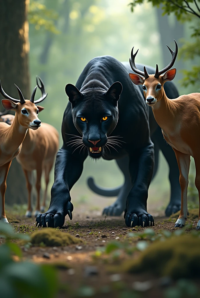 Black panther each deer