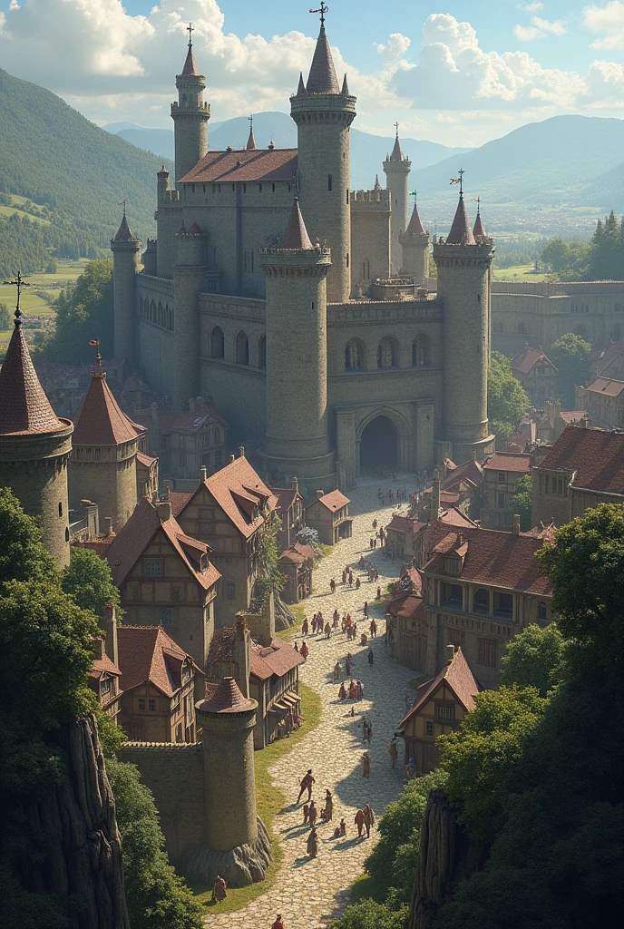 Huge size Medieval fantasy town with a wall around the outside of the town