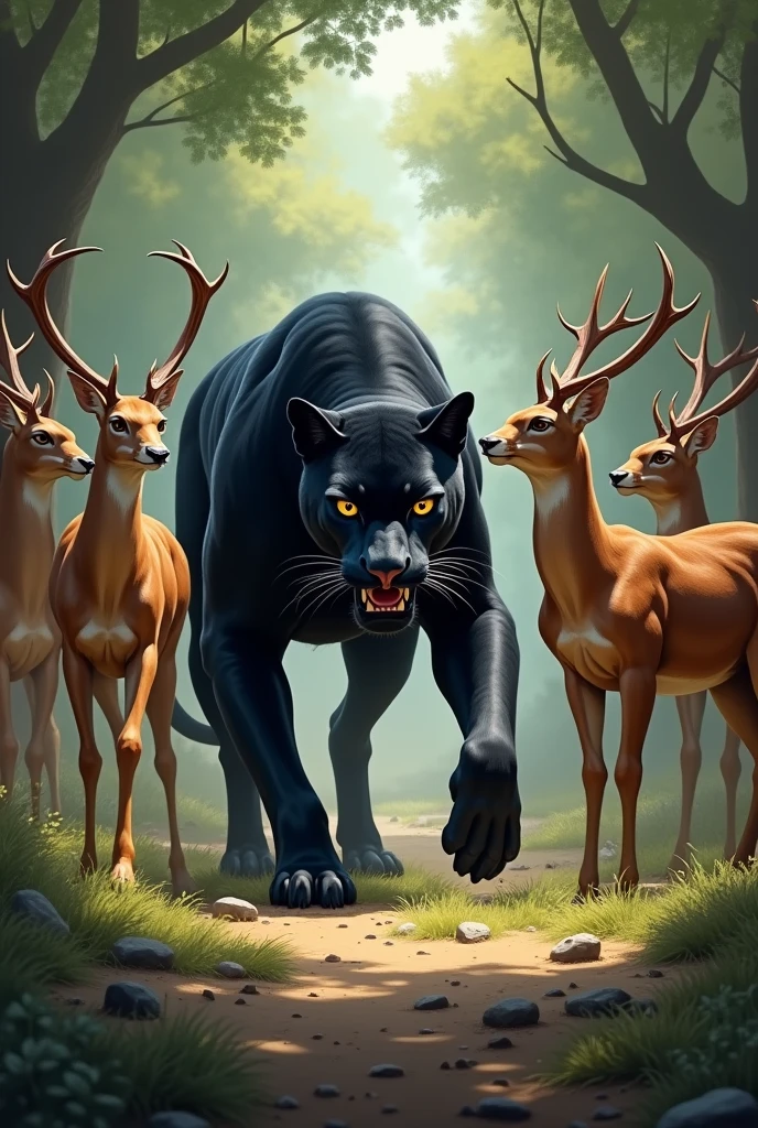 Black panther each deer other