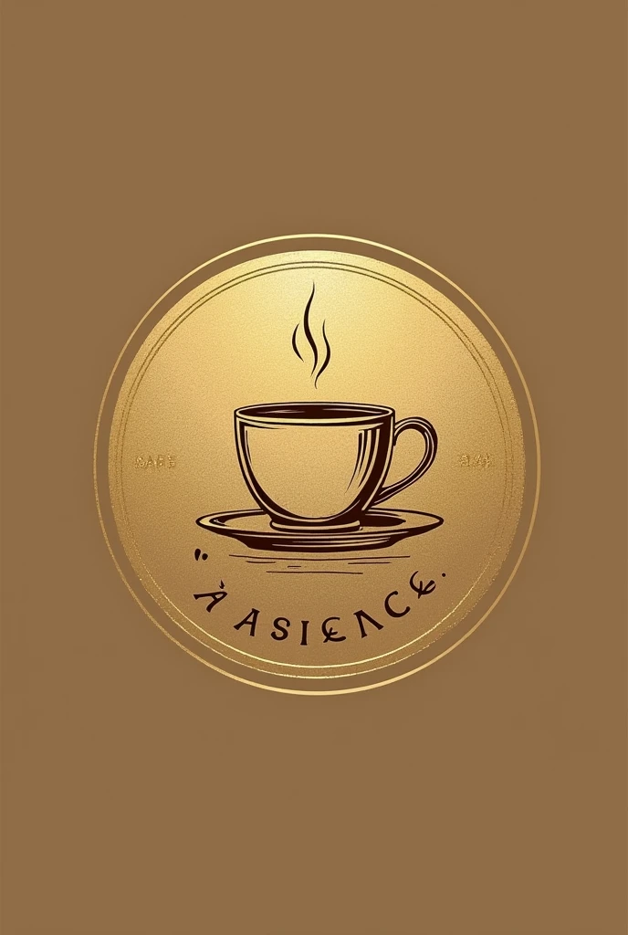 A L'essence café logo in golden tones, cup and thin dividers