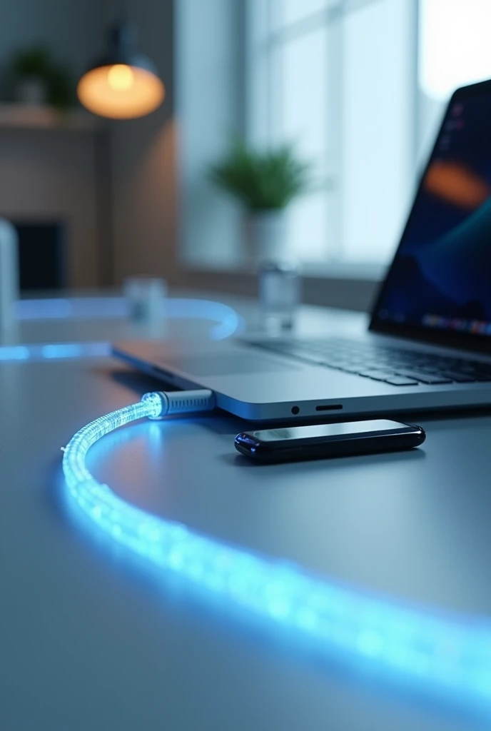 optical fiber internet on laptop with the cable
