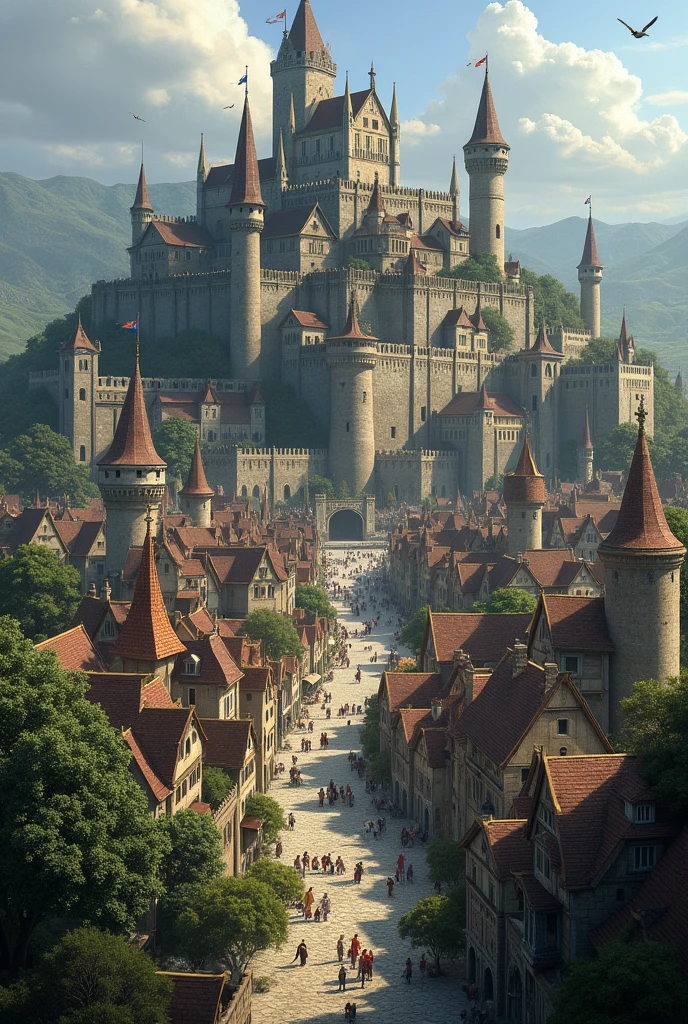 Huge size Medieval fantasy town with a wall around the outside of the town