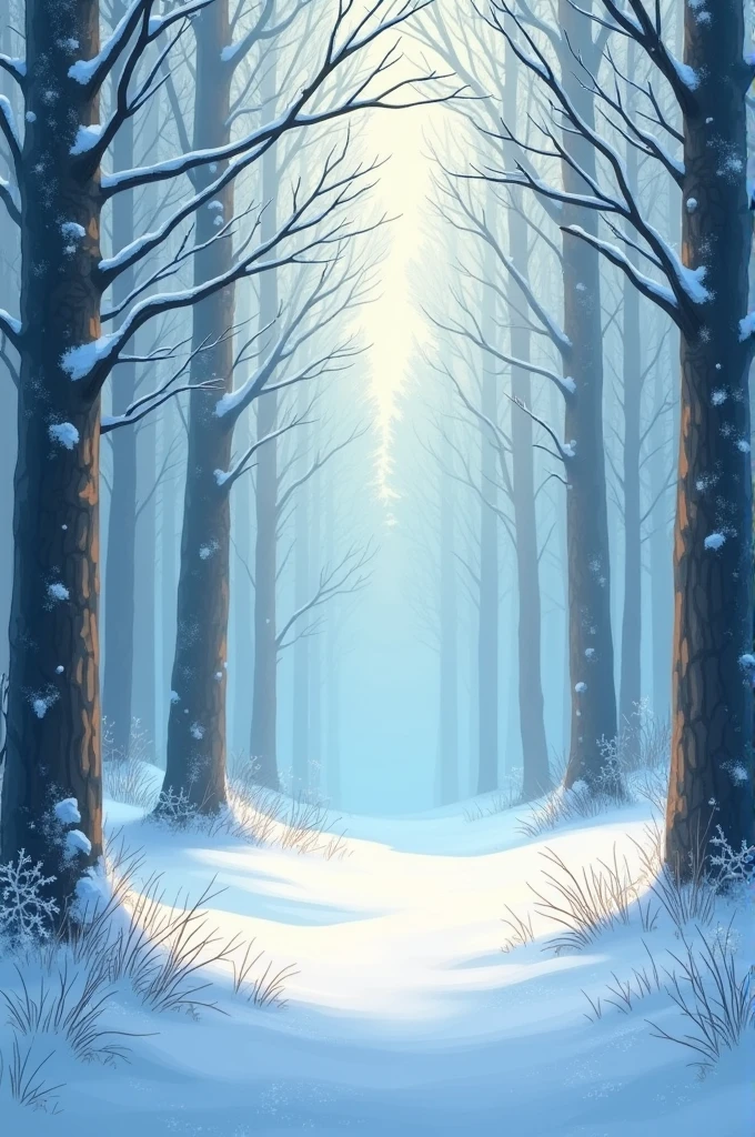 Create a scenario in the forest, com neve, inspired by the classic Disney animation Snow White, no people or animals in the scene, only the forest