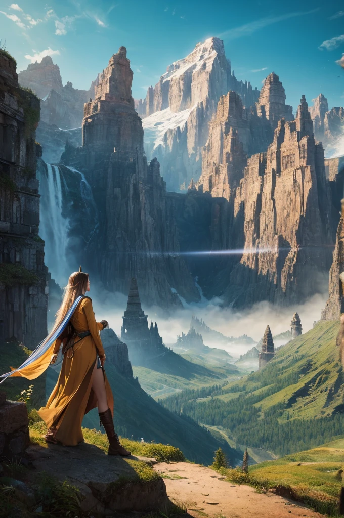 Fantastic illustration　landscape　The female wizard who discovered the ancient city