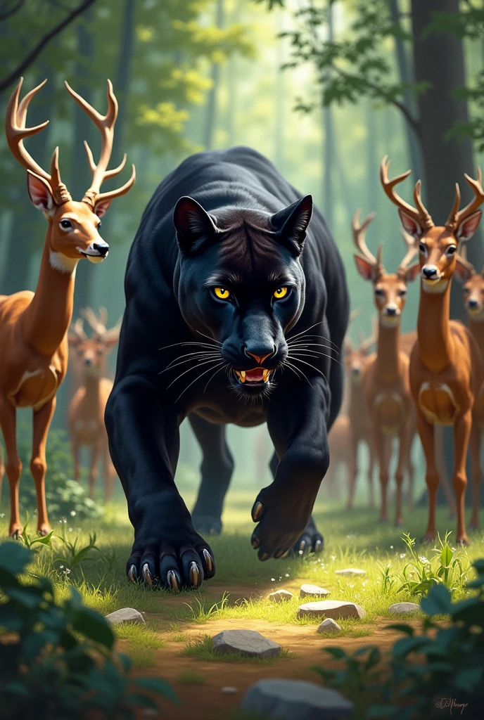 Black panther each deer other